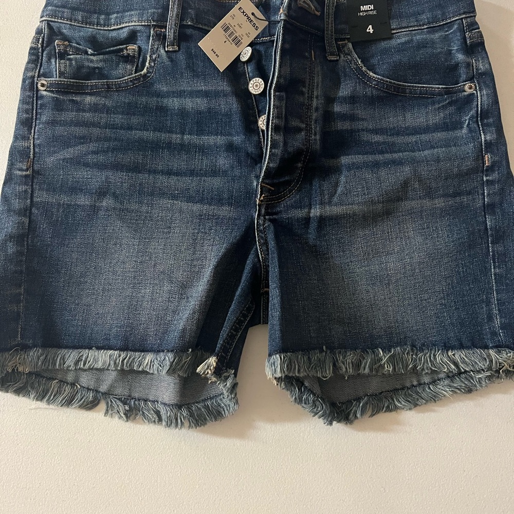 Blue Denim Frayed Hem Shorts